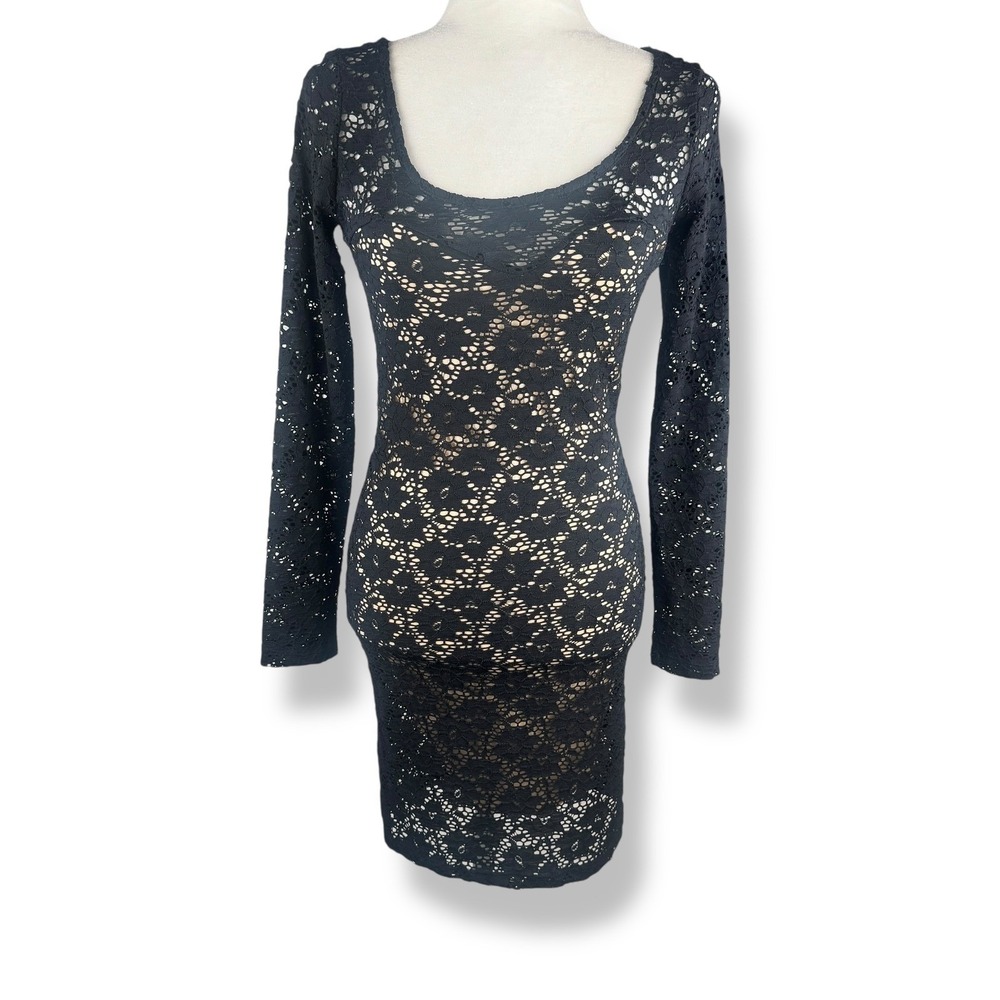 Y2K Black‎ Lace Bodycon Mini Dress Womens Size Medium Whimsigoth Clubwear Party